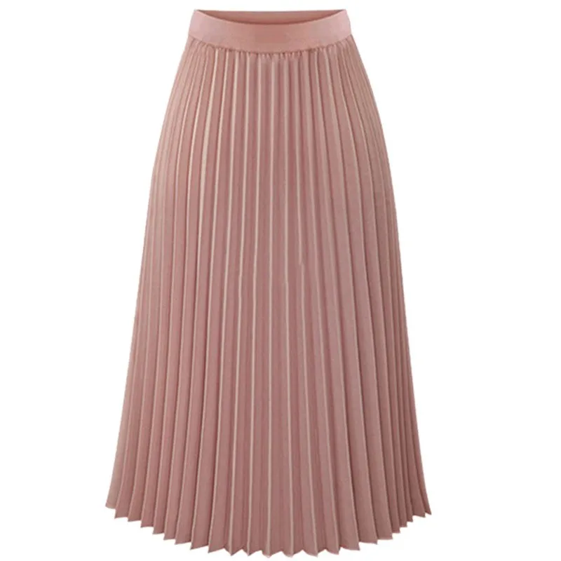 Fashion New Lady Women Summer Long Chiffon Skirt Elastic Waist Double Layer Midi Pleated Skirts