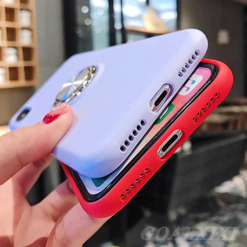 For Huawei P30 Lite Case Liquid Silicone P20 Pro Ring Stand Cover for fundas capa |