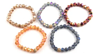 

Free Shipping Energy Bracelets 8mm Beautiful Crystal Glass Bracelet and cubic zircon ball 5pc different color/lot