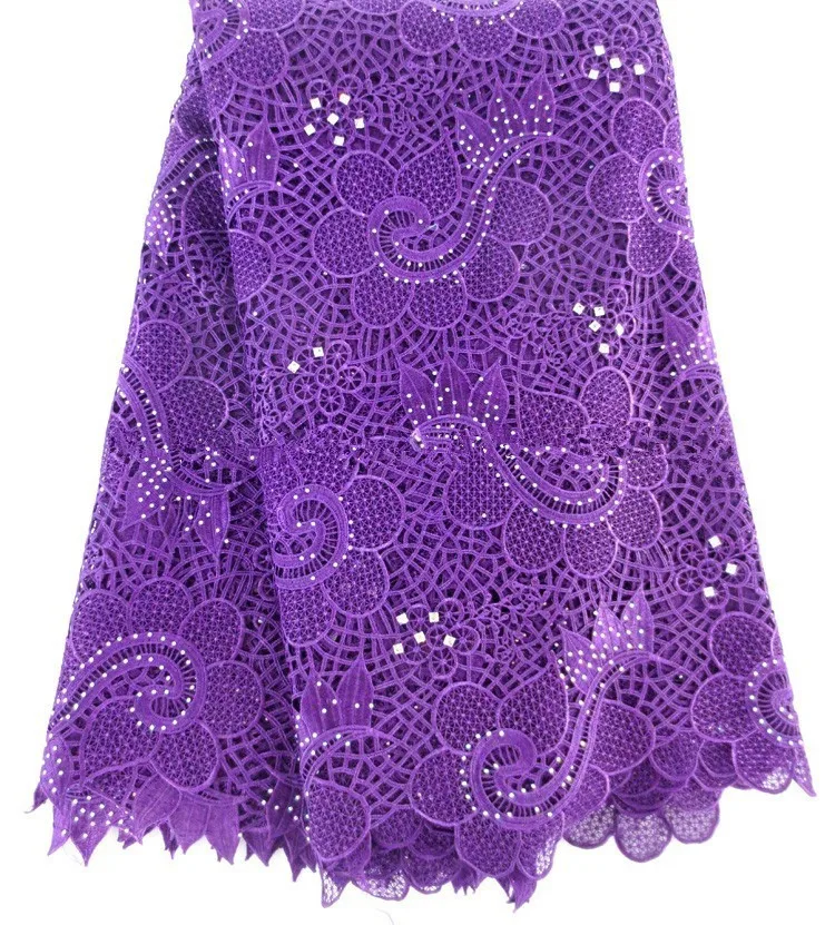 

High quality African French net lace fabric Purple color for wedding dress 2015 Guipure cord lace for nice material F0322