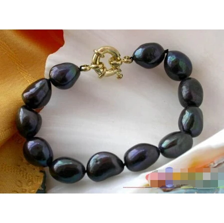

LUSTER 8" 15MM BLACK BAROQUE FW CULTURED PEARL BRACELET Noble style Natural Fine jewe Fast (D) SHIPPING