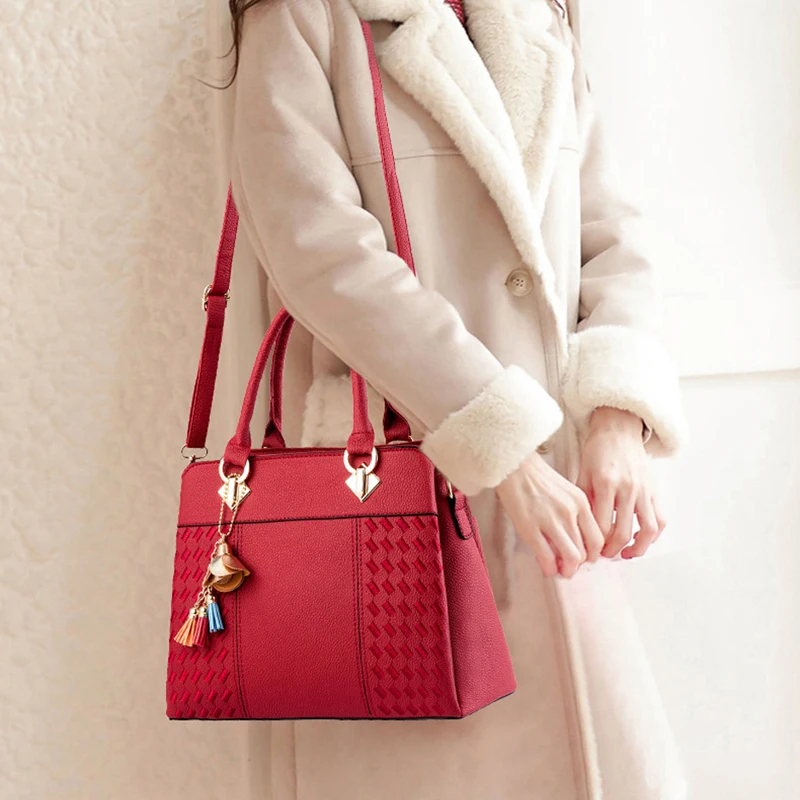 أزياء حقائب اليد الشرابة بو الجلود حقيبة اليد أعلى-مقبض التطريز Crossbody حقيبة حقيبة كتف سيدة بسيطة نمط حقائب اليد