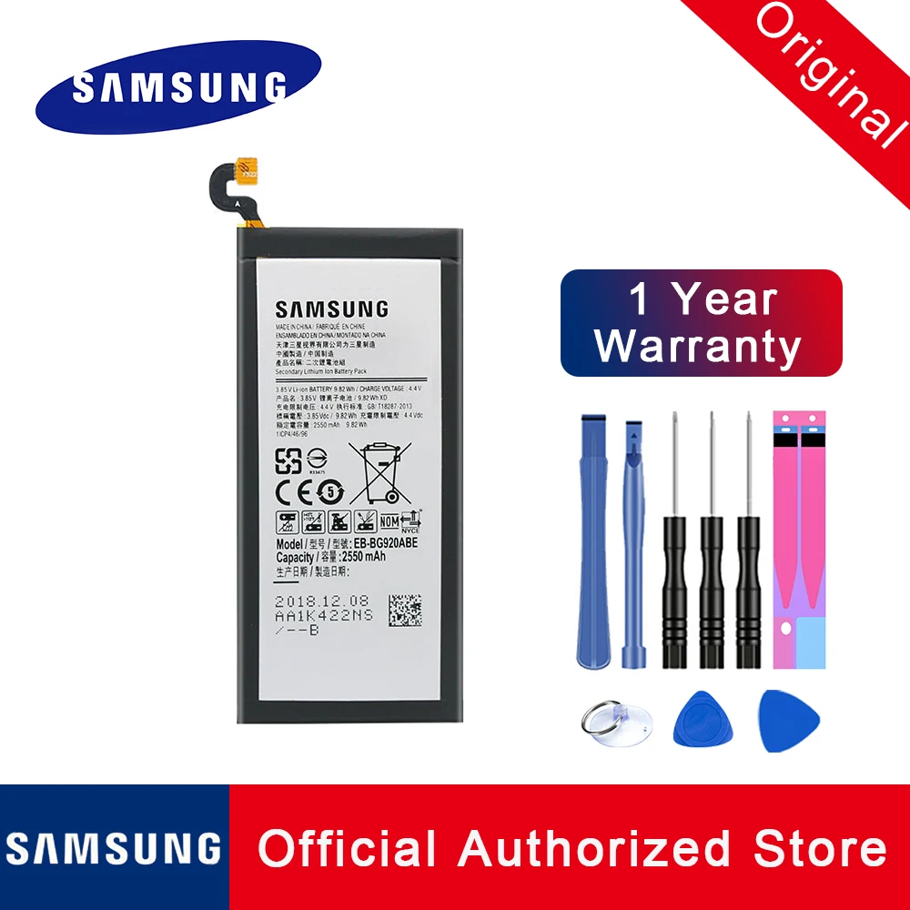 Для Samsung Galaxy S6 SM G920 100% оригинальная запасная батарея EB BG920ABE batteria akku 2550mAh +