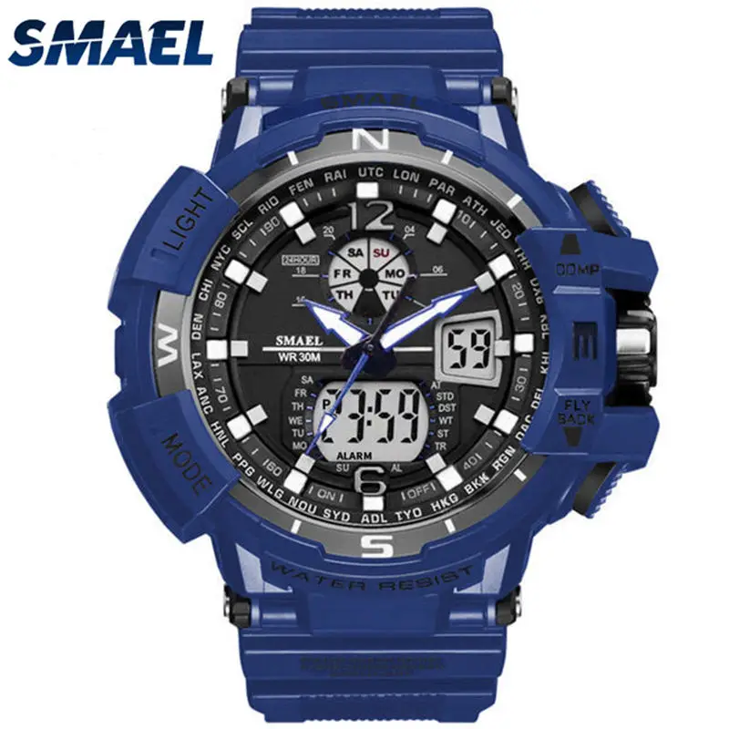 SMAEL мужские часы лучший бренд класса люкс кварцевые цифровые часы Мужские Военные Спортивные Водонепроницаемые наручные часы Relogio Masculino - Цвет: blue
