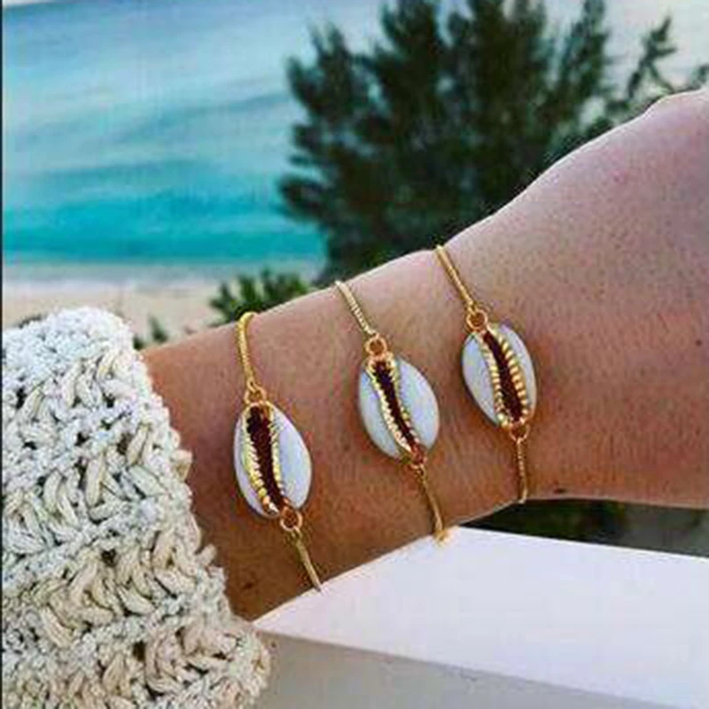 

XIYANIKE 2018 New Bohemian Simple Shell Charm Bracelet Women Handmade Gold Color Chain Bracelets Jewelry Christmas Gift B257
