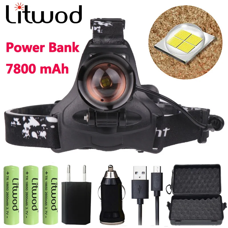 Litwod Z10 cree XHP70 power bank Фара мощный светодио дный фары Перезаряжаемые фонарик для кемпинга