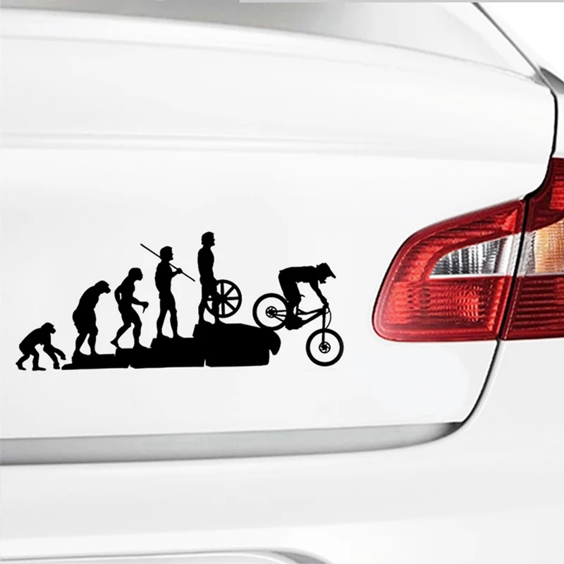 

23*9.5CM Long Human Evolution From Apes To Mountain Bike Car Sticker for Window Bumper Car Styling Reflective Vinyl Decal