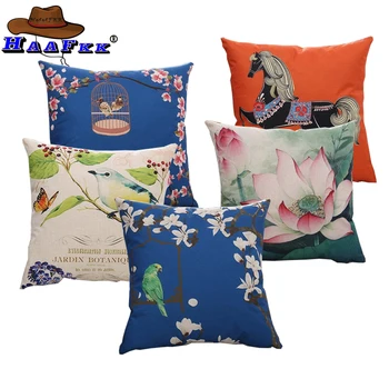 

Fashion Chinoiserie Flower Custom Cover for Sofa Pillow Case Horse Print Decorative Birds Pattern Throw Pillow Cover