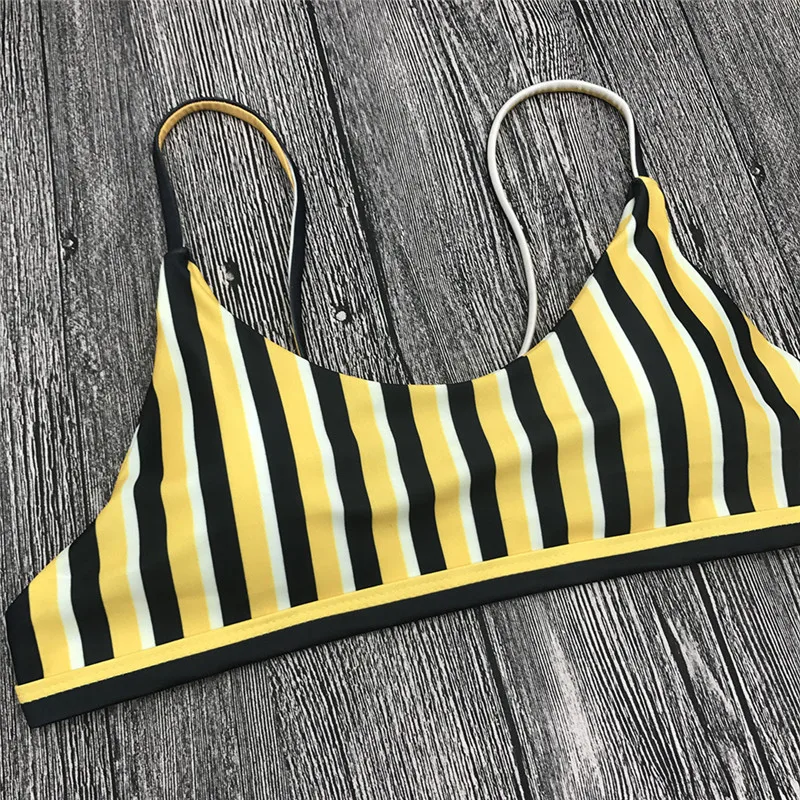2018 Yellow Striped Sexy Bikini Set Brazilian Swimsuit Female Beach Swimsuit Swimwear Biquinis Thong Bikinis Maillot De Bain6
