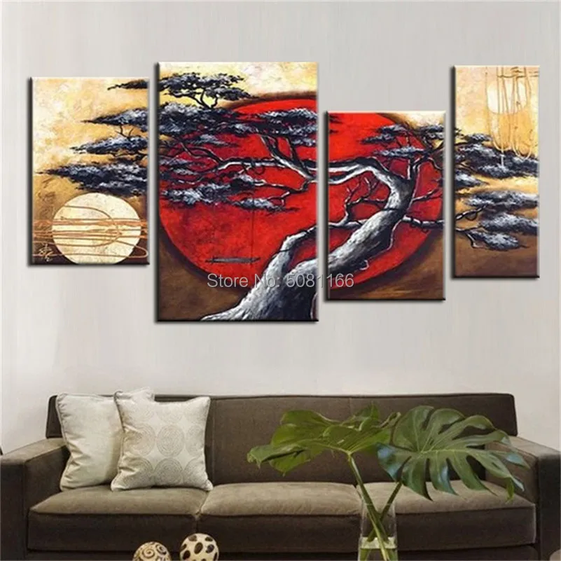 

Handpainted Oil Painting On Canvas pine Tree Painting Abstract sun and moon art painting Modern Canvas Wall Art Living Room Dec