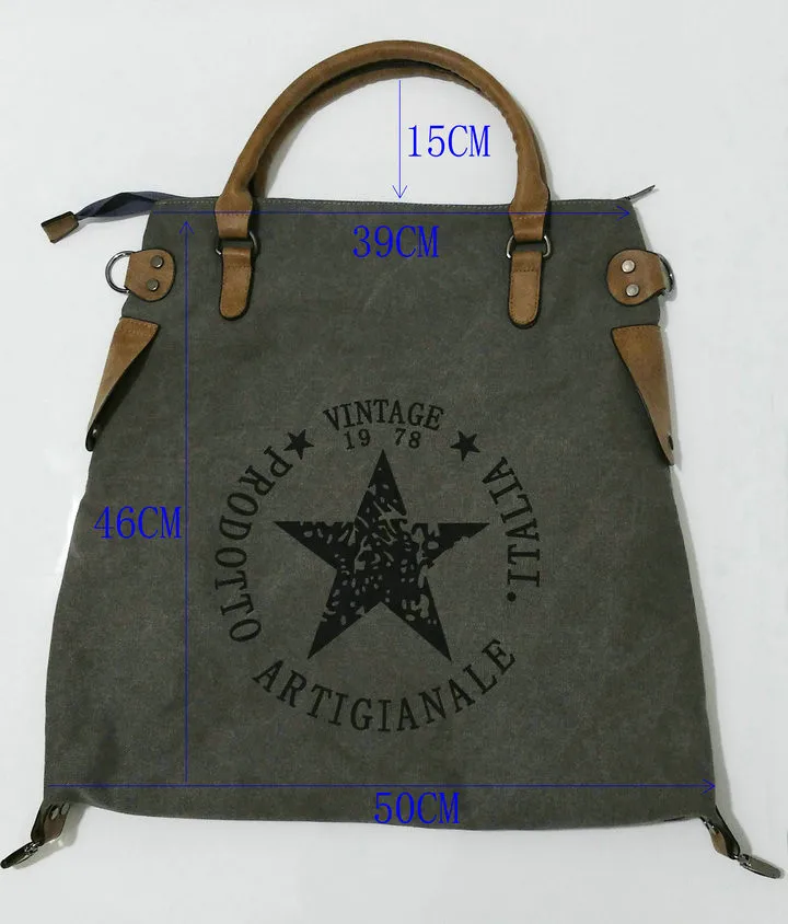Rdywbu VINTAGE BIG STAR PRINTED CANVAS TOTE HANDBAG - Women's Multifunctional Travel Shoulder Bag Letters Messenger Bolsos B211