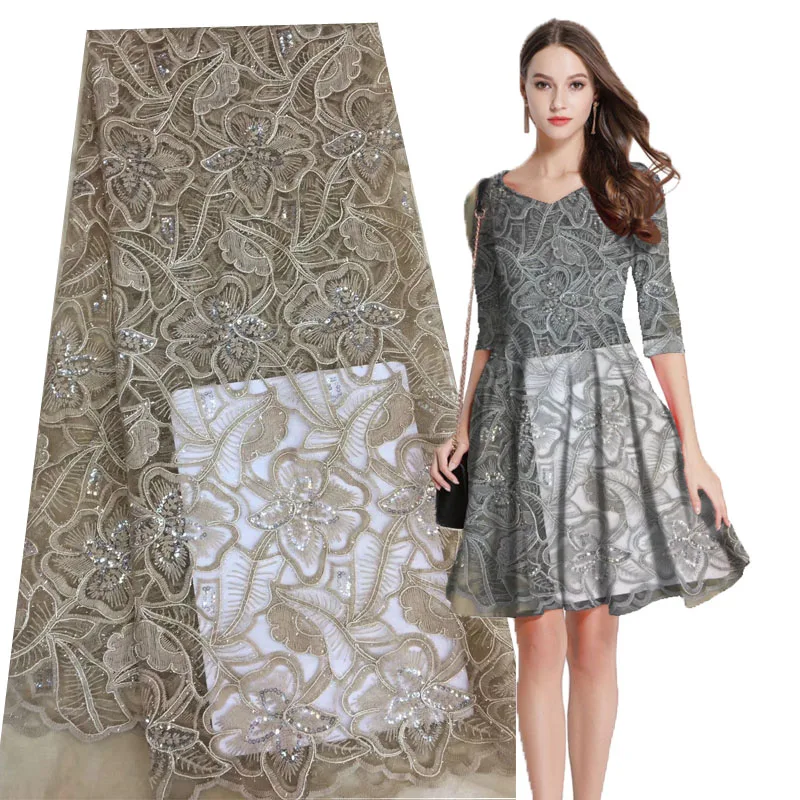 

African tulle lace fabric shiny French lace fabric high quality with sequins Nigerian embroidery tulle French lace 2019040345