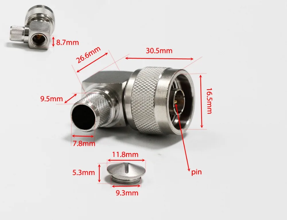 1 шт. N Штепсель RF коаксиальный конвертер разъем обжимной RG8, RG213, LMR400 под прямым углом никелированный опт