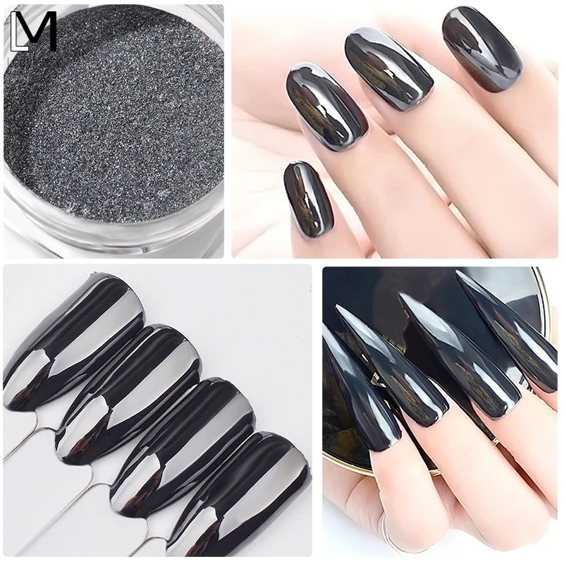 

Ladymisty Magic Mirror Black Nail Glitter Pigment Powder 1g Super Smooth Nail Art Glitter Chrome Dust Manicure Nail Decorations