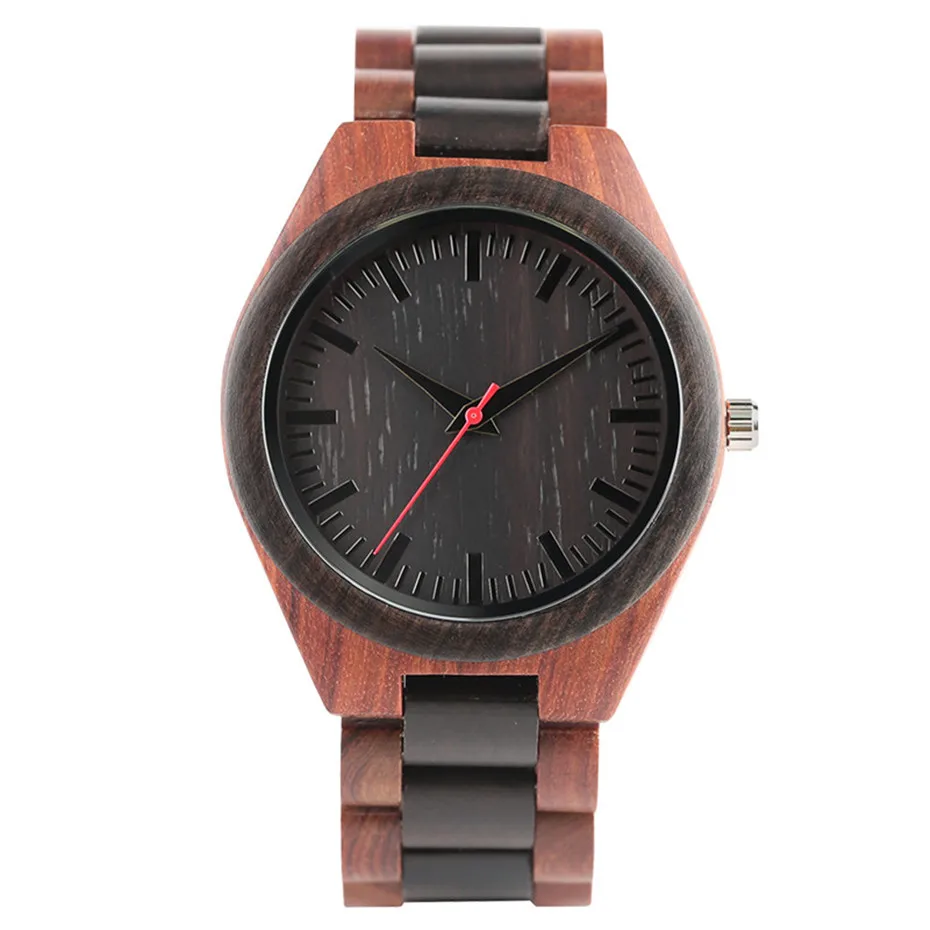  Simple Novel Trendy Red Black Sandalwood Bangle Men Analog Quartz WristWatch Hollow Handmade Nature Wood Bamboo Relogio Gift Bag (1)