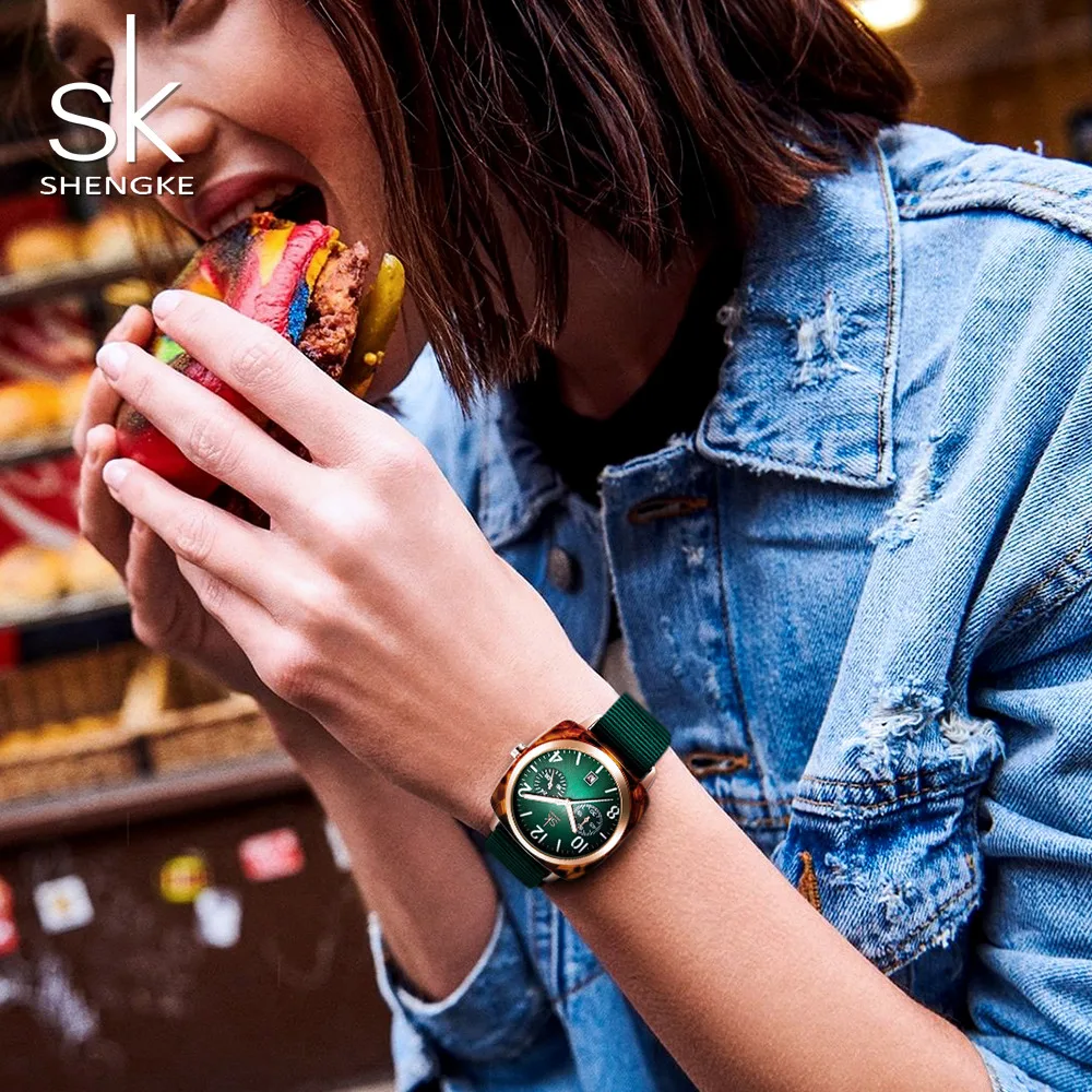 

SK Brand Women's Watch NATO Nylon Strap Watch Zegarek Damski Imitate Shell Case Wristwatches Women Relogio Feminino Dropshipping