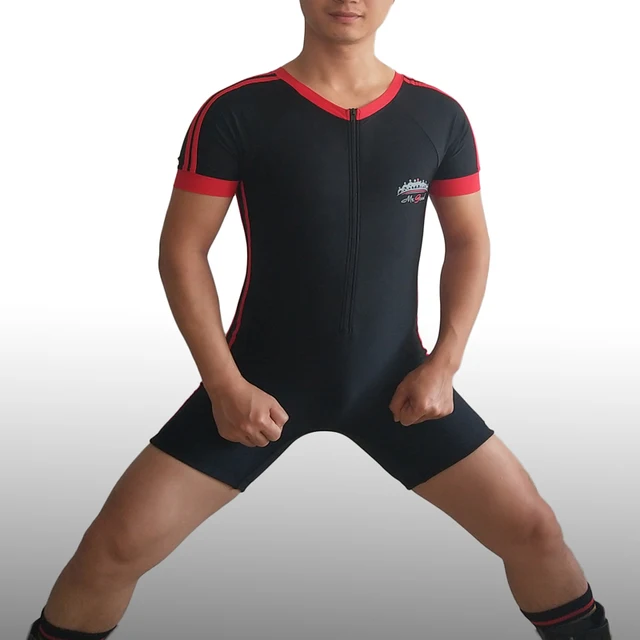 Badiace Man Short Sleeves Swimsuit Stripe Full Body Tight Leotards