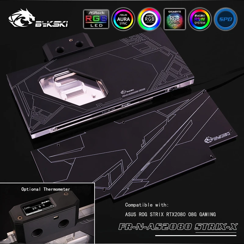 

BYKSKI Full Cover GPU waterblock for ASUS ROG STRIX RTX 2080 O8G GAMING Graphic Card/With Back Plate. P/N: FR-N-AS2080 STRIX-X