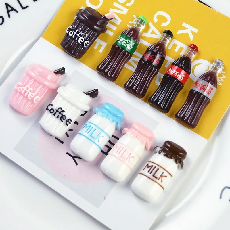 

10pcs/set Creative Resin 3D Coffee Cup Milk Bottles Miniatures Models DIY Cola Bottle Small Statue Figurine Crafts Decoration