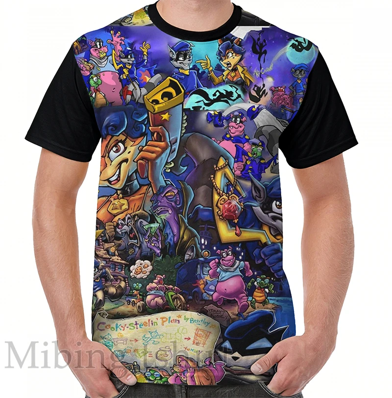

Funny print men t shirt women Tops tee Comic Collage Sly Cooper Graphic T-Shirt O-neck Short Sleeve Casual tshirts