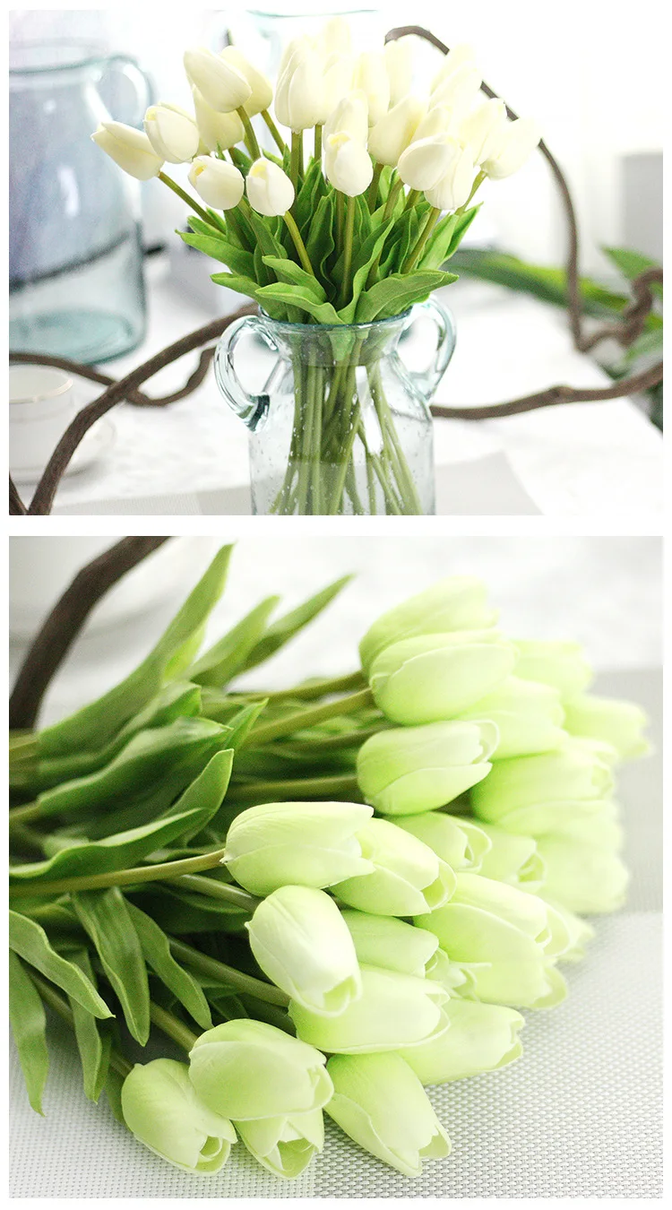 1Pc Artificial tulips Flower for Cheap PU Fake flowers hand made white