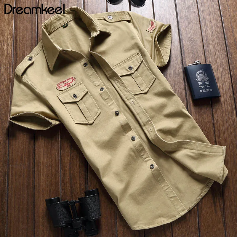 

Brand Men Shirt long sleeveMilitary style Solid Short Sleeve Shirts Work Slim Shirt Cotton casual funny shirt Plus men clothes Y