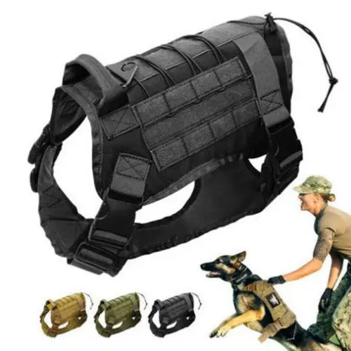 

Large Dog Military Police K9 Tactical Training Vest Harness Military Adjustable Molle Nylon Vest Water Resistant Harness