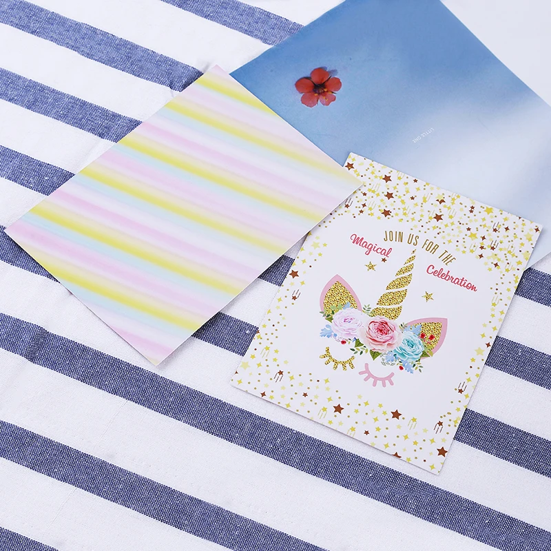  12PCS/Set Unicorn Invitations Card Unicorn Party Cute Birthday Party Invitations Card And Kraft Env - 32914619210