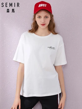 

SEMIR 2019 summer new long style short sleeved T-shirt women cotton letters embroidery trend loose tops t shirt