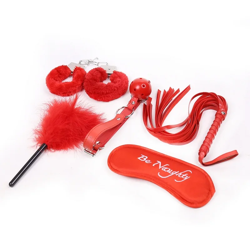 5 Pcsset Bondage Sm Sex Toys Bdsm Bondage Handcuffs Eye Mask Arnes Sexual Vaginal Feather Brush 