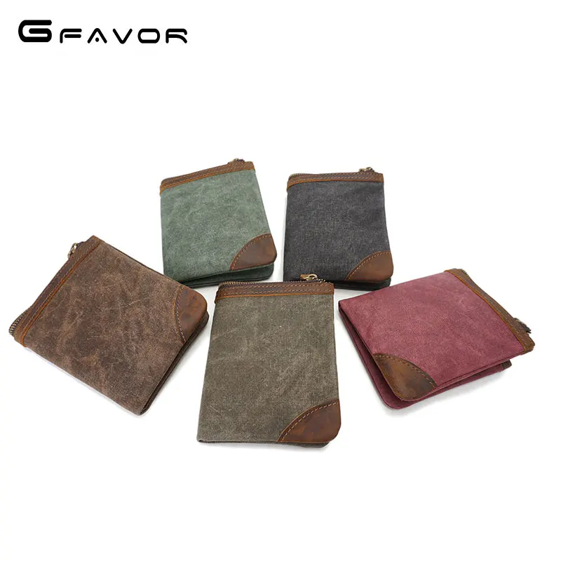 

G-FAVOR Money Bag Men Short Wallet Vintage Canvas Clutch Wallet Portable Women Wallets Crazy Horseleather Coin Purses WB3007