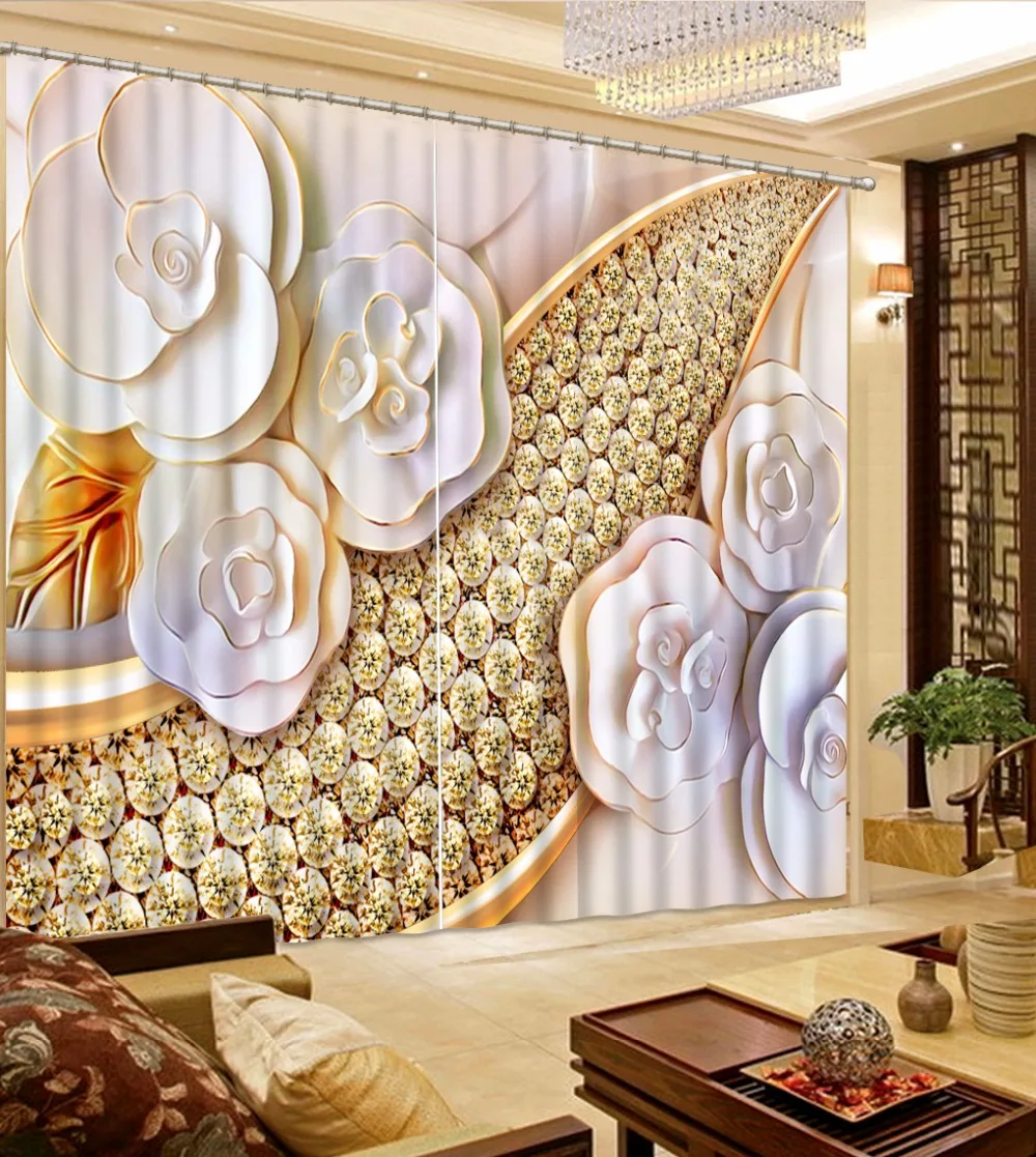 

3D Curtain Fashion Customized Embossed Flowers Curtains For Bedroom New Custom 3D Beautiful Blackout Shade Window