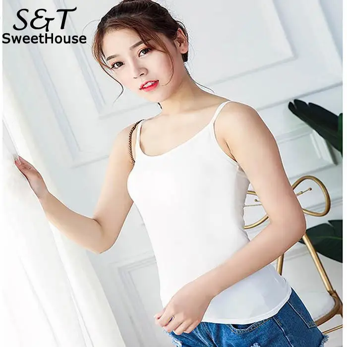 

Women Casual Solid Basic Cami Summer Spaghetti Straps Tank Regular O Neck Tops Sleeveless Crop