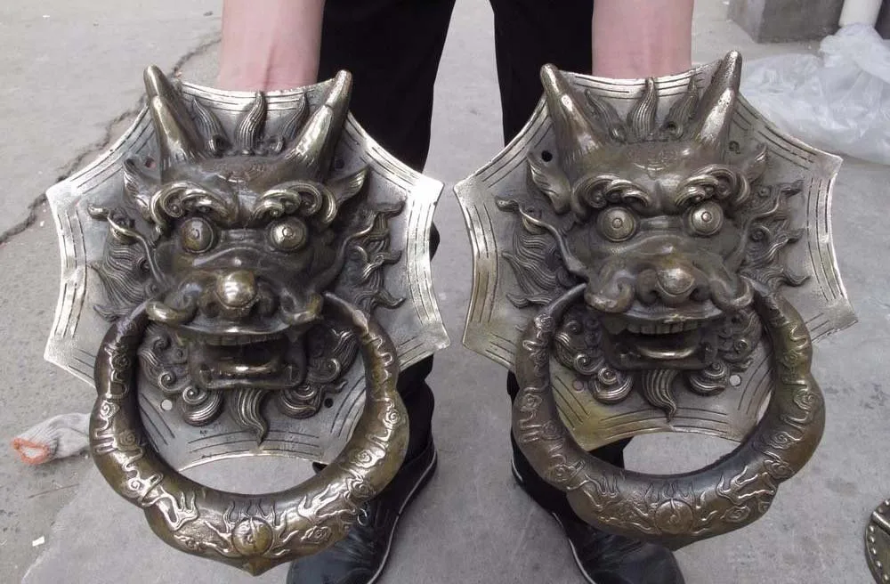 

Tibetan Copper Bronze eight pointedness wealth Dragon Head Door handle Knocker