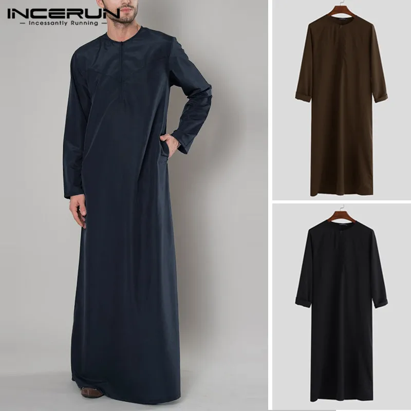 Мужской мусульманский, Арабский исламский кафтан на молнии абайя с длинным рукавом халаты Саудовская арабское платье jubba tobe Caftan мужская одежда INCERUN