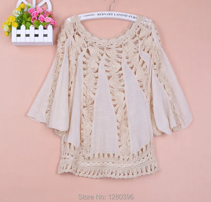 New hot sale blouse Summer autumn fashion hollow out handmade crocheted batwing sleeve cotton pullover women blouse shirt 1707 New hot sale blouse Summer autumn fashion hollow out handmade crocheted batwing sleeve cotton pullover women blouse shirt 1707