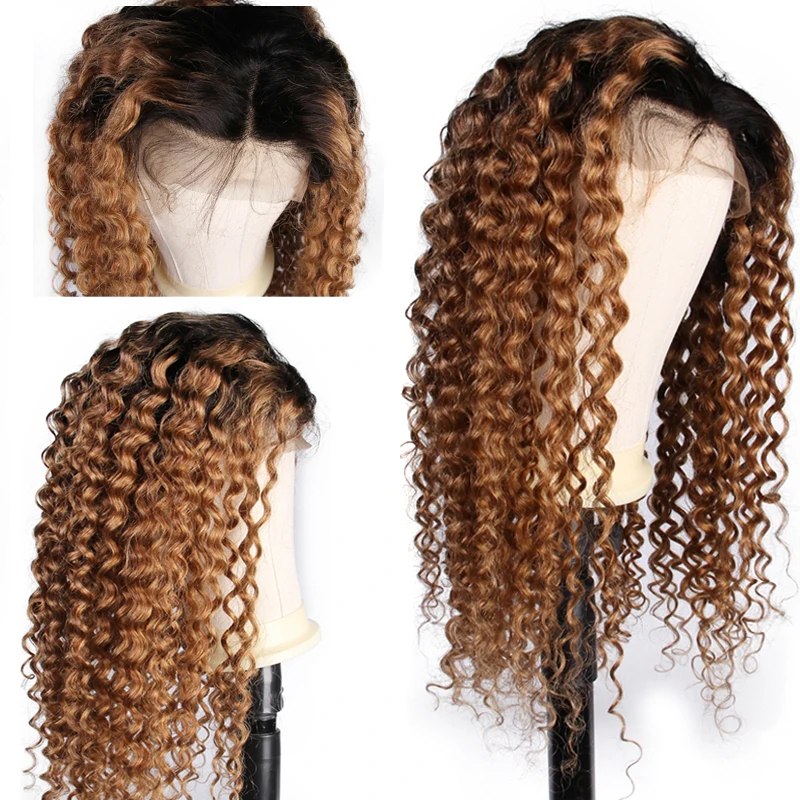 

Preplucked Ombre 1B Honey Blonde 360 Lace Frontal Closure Wig Brazilian Remy Curly Lace Front Human Hair Wigs With Baby Hair