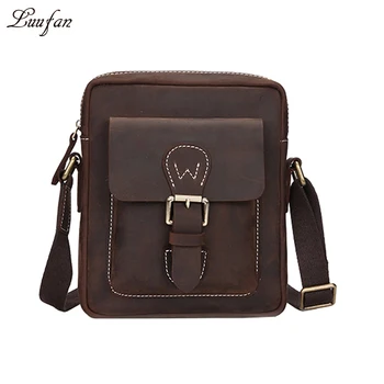 

Men's crazy horse leather messenger bag vintage Cow leather shoulder bags small casual crossbody bag Cowhide handbags brown