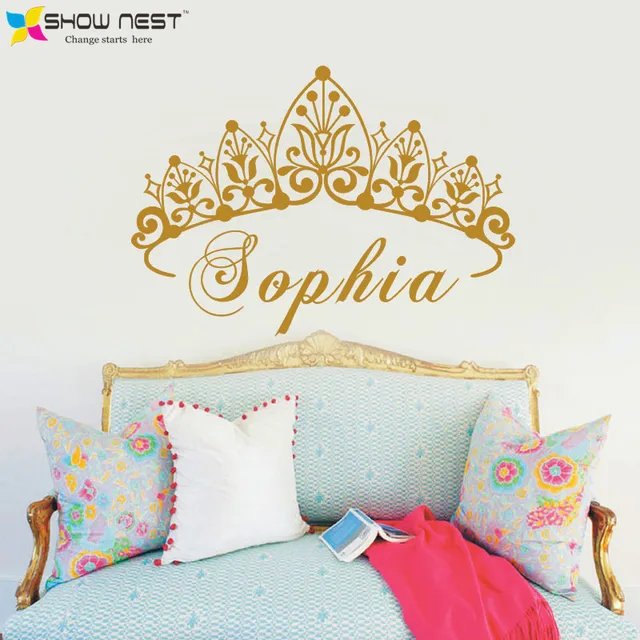 La corona del bebé etiqueta de la pared princesa personalizada nombre