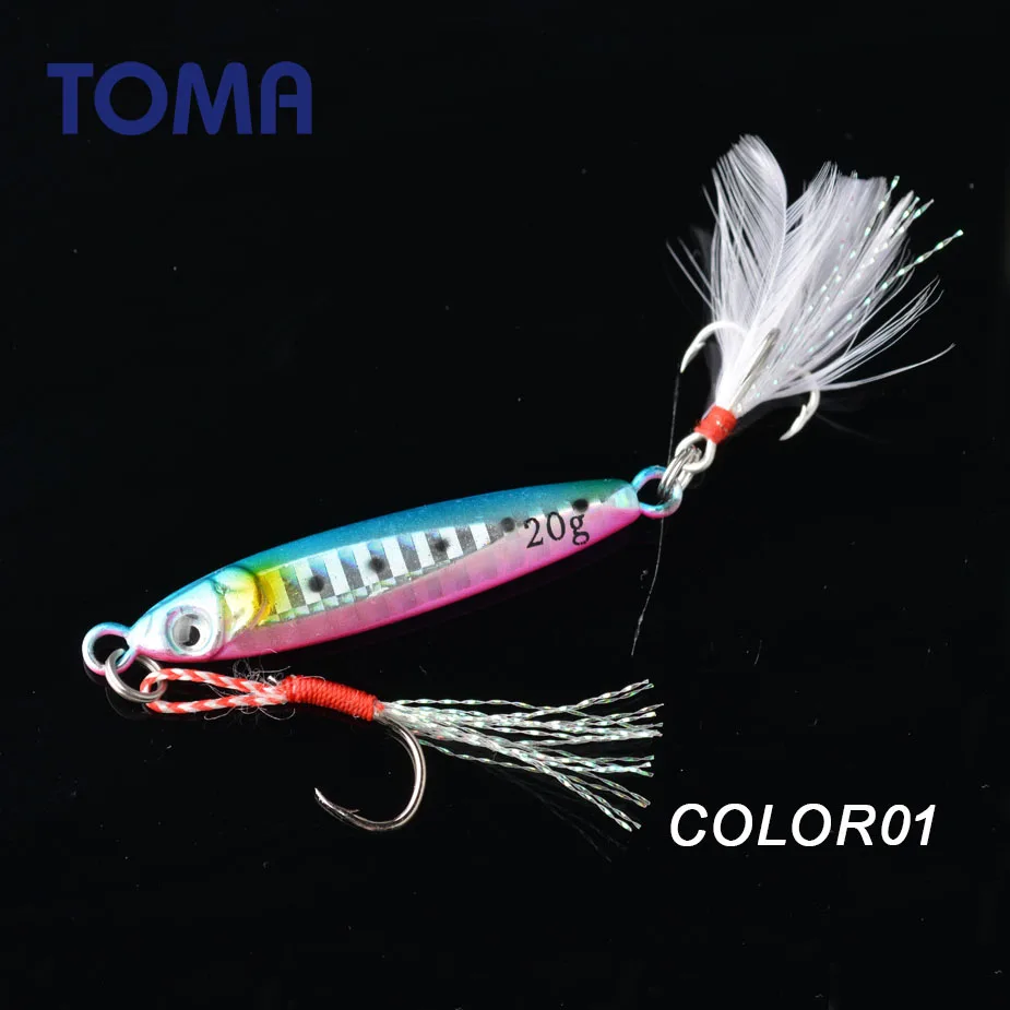 

TOMA Mini Metal Jig Spoon 20g 40g Cast Shore Jigging Fishing Lure Lead Fish With 2 Hooks Sea Bass Artificial Bait Tackle