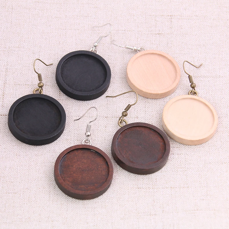 

4pcs 25mm Three Color Wood Cabochon Base Setting Blank Stainless Steel HooksDiy Accessories For Making Earrings 8D