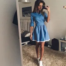 Осеннее женское джинсовое свободное джинсовое мини-платье с длинным рукавом, сексуальное повседневное длинное вечернее платье