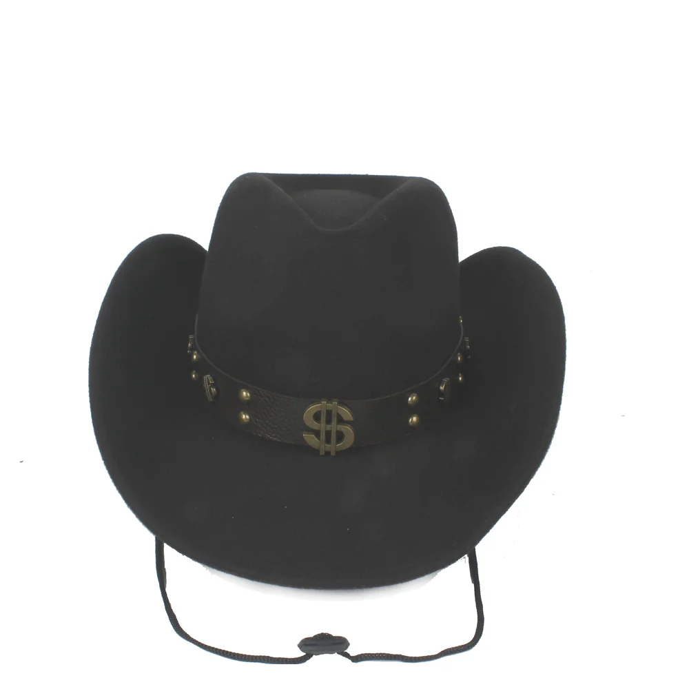 Для женщин мужчин Шерсть полые западная ковбойская шляпа Roll-up Brim джентльмен Outblack сомбреро Hombre фетр джаз шляпа