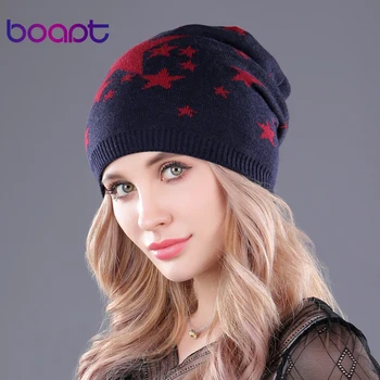 

[boapt] five-pointed star printing thick cashmere knitting caps female casual beanie winter hats for women skullies beanies hat