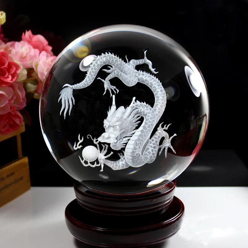 IFOLAINA 60mm Pure Clear 3D Laser Crystal Dragon Ball Chinese 12 Zodiac 