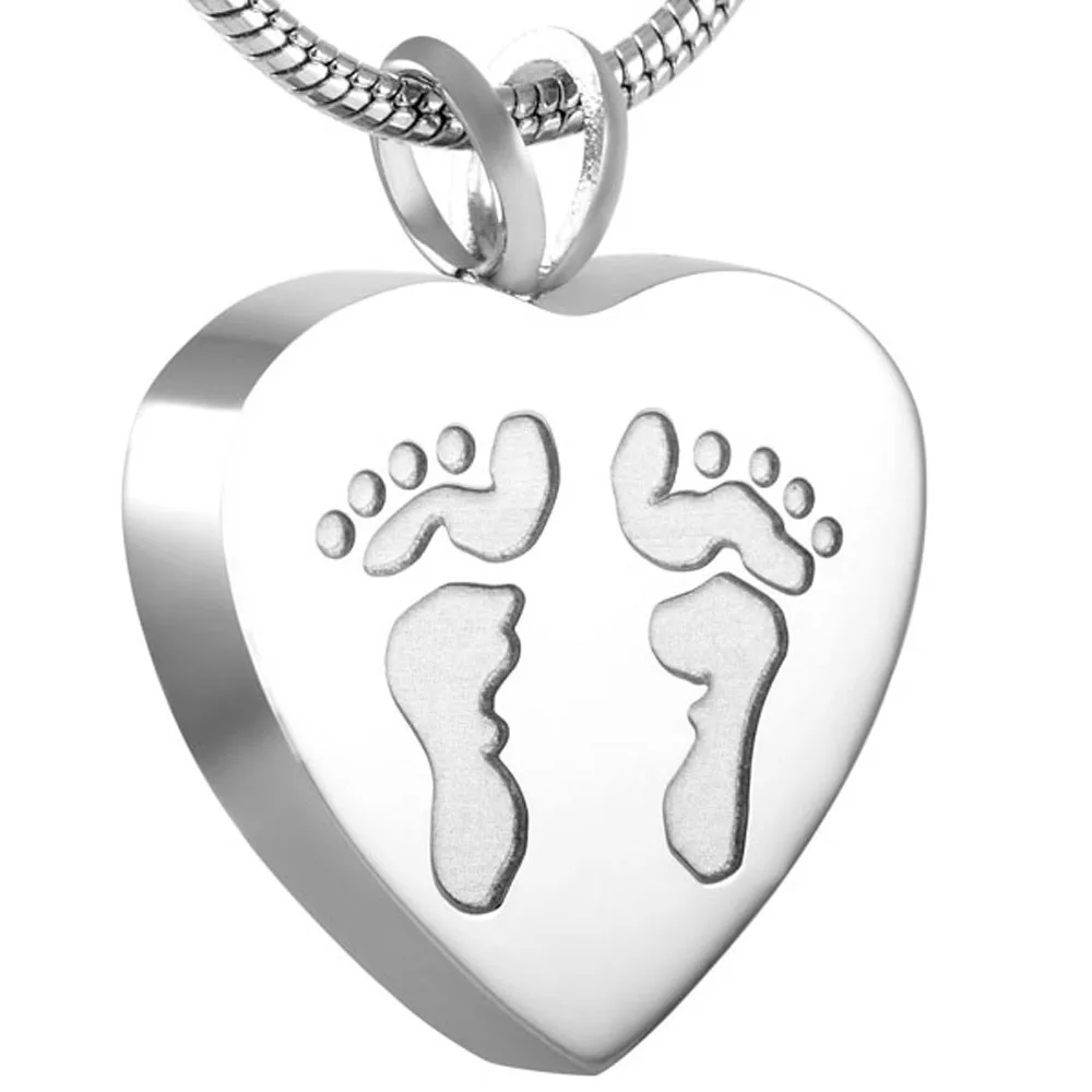 

MJD8006 Footprint in Heart Keepsake Urns Necklace Bone Ashes Holder Pendant With Hidden Screw