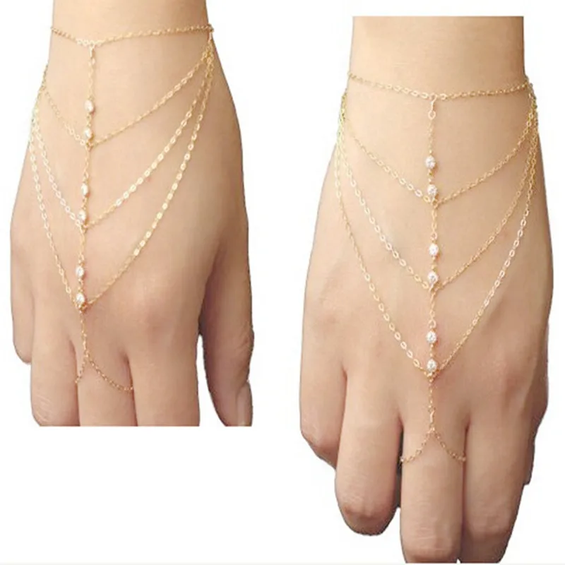 

Fashion multi-layer crystal finger bracelet 8BD14