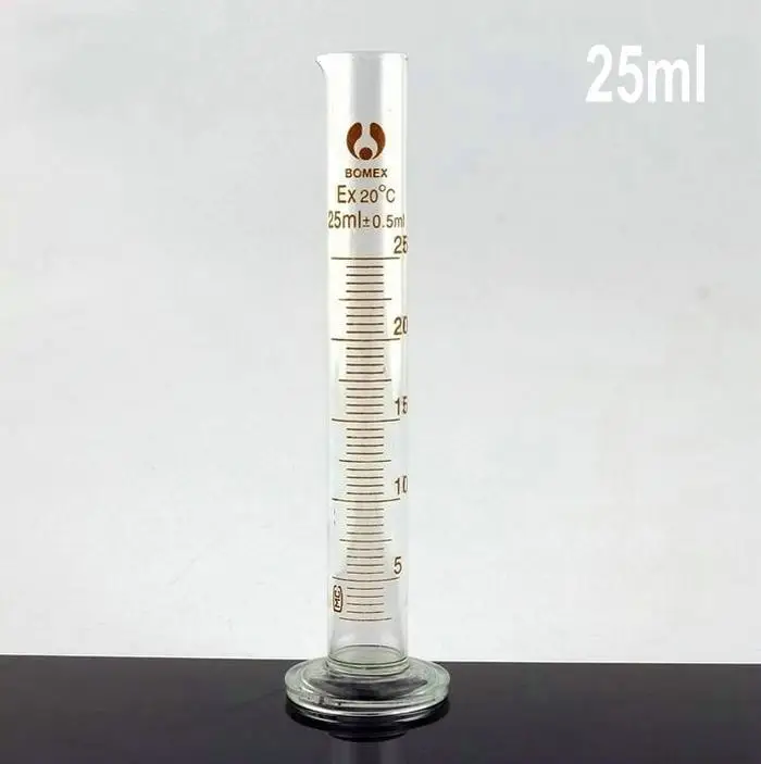 2 шт./лот 25 мл стеклянный измерительный цилиндр с носиком, длина 165 мм, лабораторная стеклянная посуда