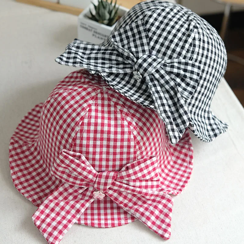 الصيف القطن منقوشة الطفل قبعة بحافة الفتيان الفتيات كبير Bowknot قبعة للشاطئ مع واسعة حافة الاطفال قبعة الشمس اكسسوارات ل 3-12Months