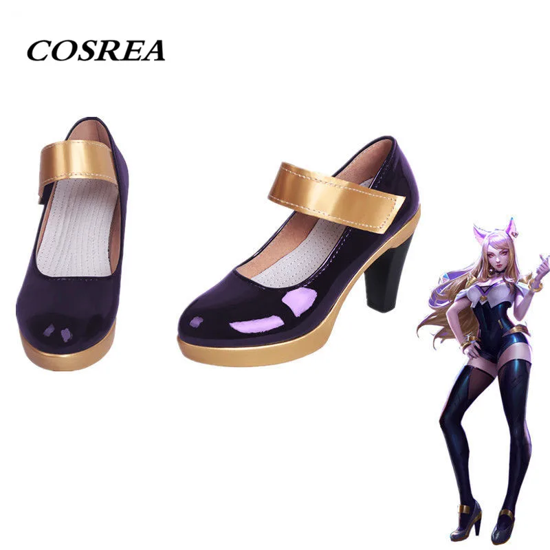 Лидер продаж костюм для косплея LOL KDA AHRI из искусственной кожи туфли на высоком